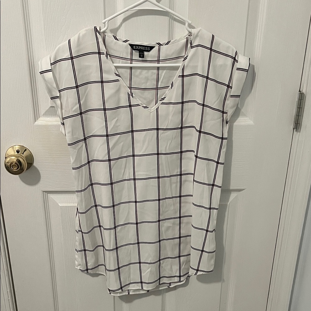 Express White and Black Grid Pattern Blouse